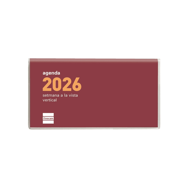 Finocam Coctel Agenda Plana en Catalan - Anual 2026 - Formato Pl1 - 121x6x6mm - Semana Vista en Vertical - Color Burdeos 1