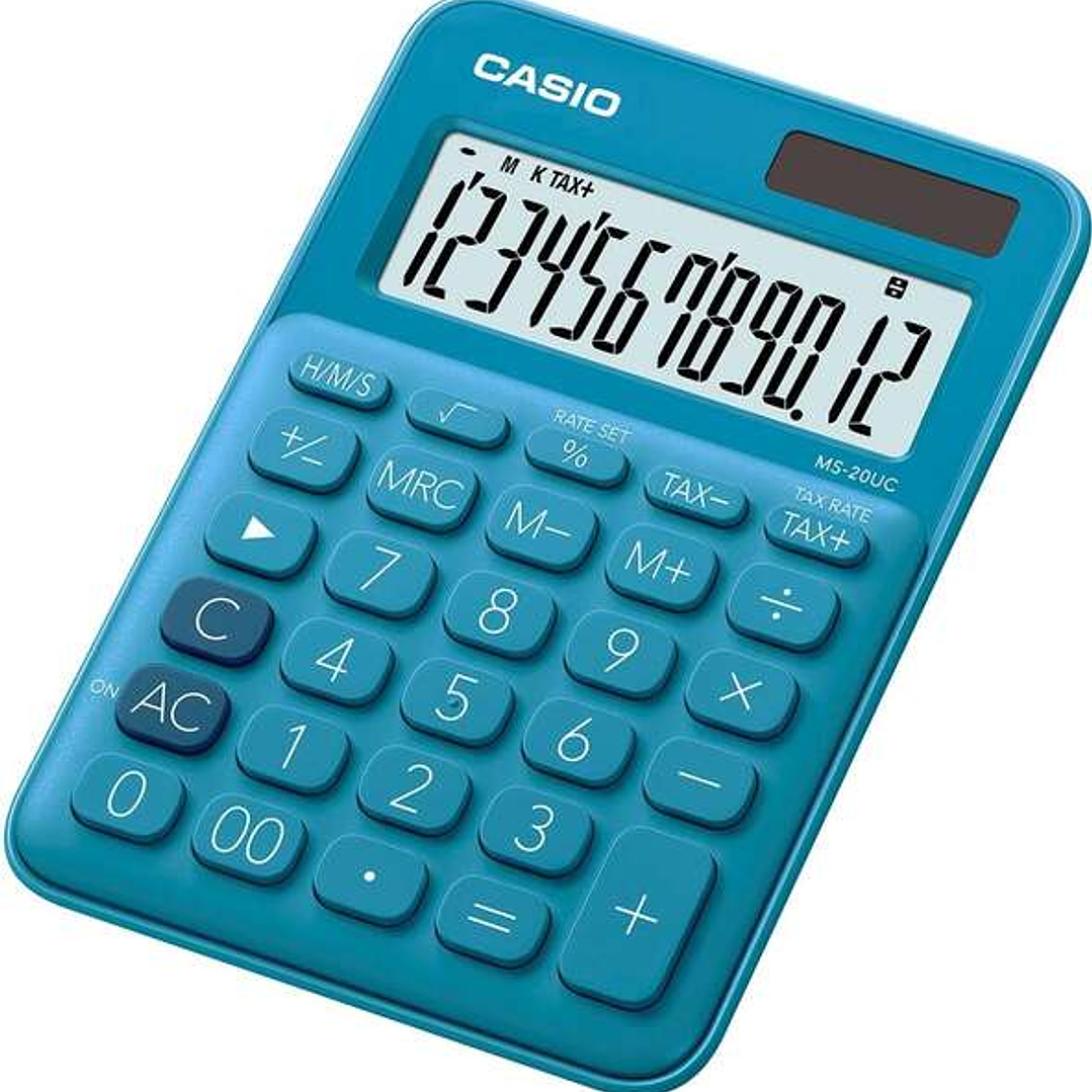Casio MS-20UC Calculadora de Sobremesa Pequeña - Pantalla LCD de 12 Digitos - Alimentacion Solar y Pilas - Color Azul 1