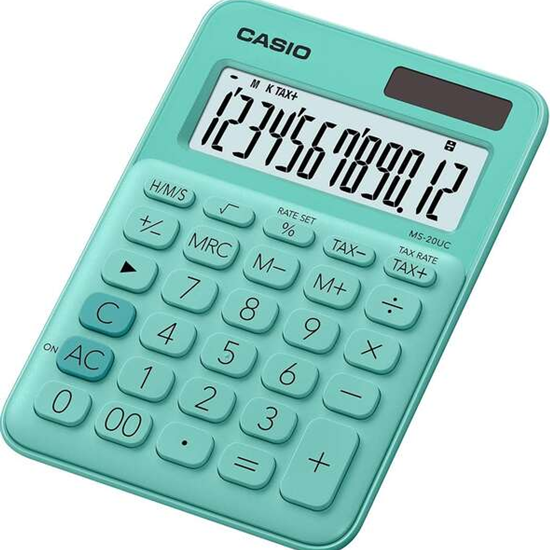 Casio MS-20UC Calculadora de Sobremesa Pequeña - Pantalla LCD de 12 Digitos - Alimentacion Solar y Pilas - Color Verde 1