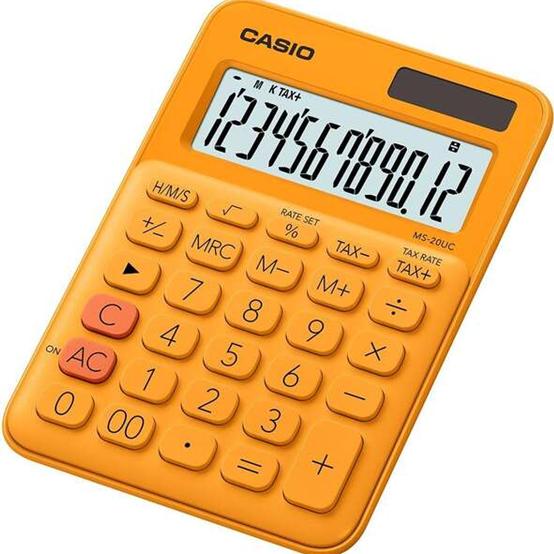 Casio MS-20UC Calculadora de Sobremesa Pequeña - Pantalla LCD de 12 Digitos - Alimentacion Solar y Pilas - Color Naranja 1