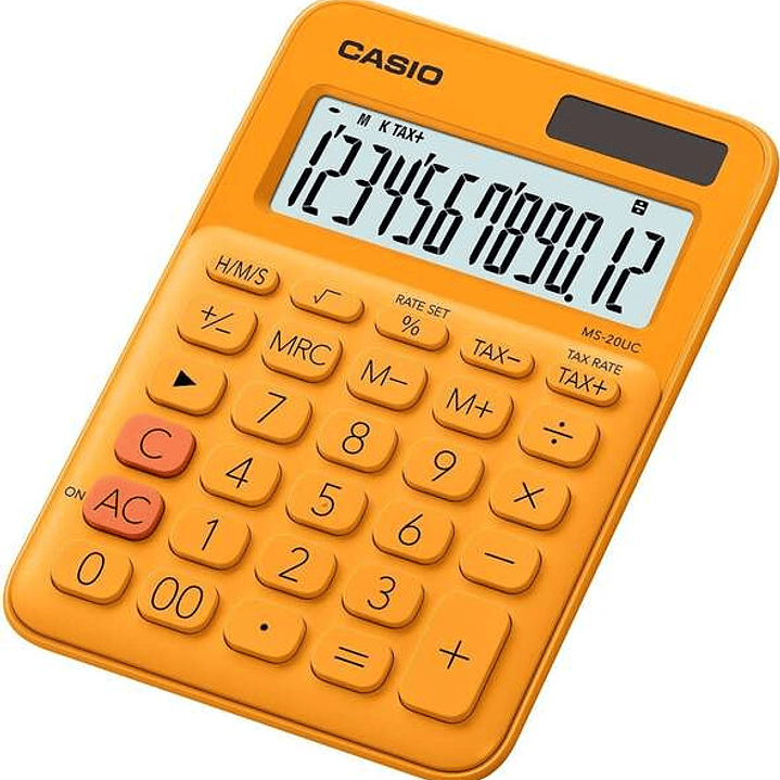 Casio MS-20UC Calculadora de Sobremesa Pequeña - Pantalla LCD de 12 Digitos - Alimentacion Solar y Pilas - Color Naranja 1