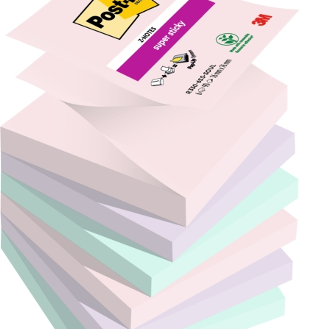 Post-It Super Sticky Pack de 6 Blocs de 90 Notas Adhesivas Reposicionables - Forma Cuadrada - 76x76mm - en Zig-Zag - Colores Surtidos 1
