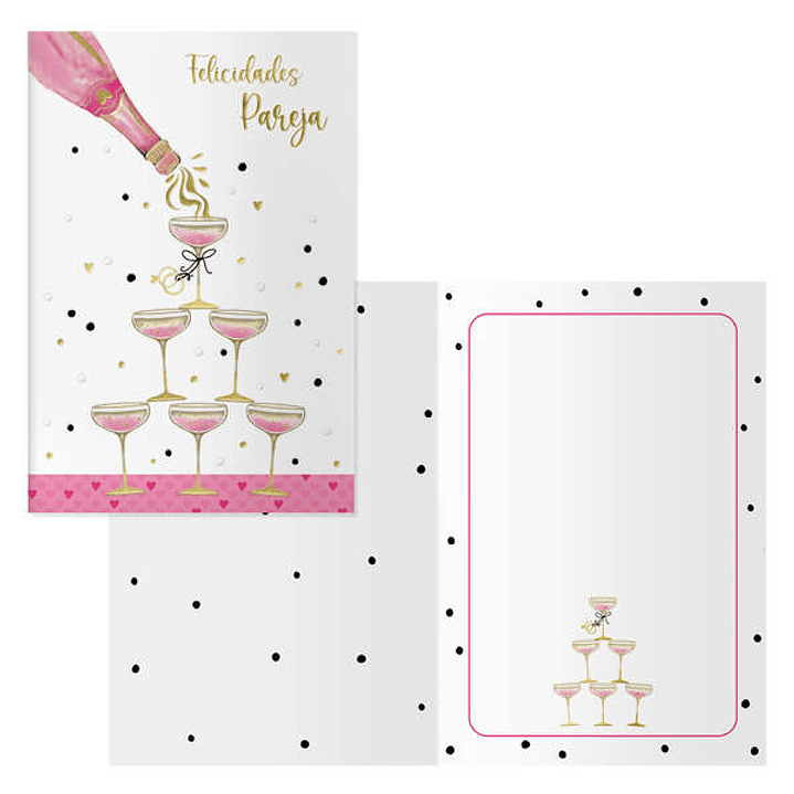 Dohe Copas Pack de 6 Tarjetas de Felicitacion de Boda - 11.5x17cm - Impresas a Todo Color - Estampaciones con Pelicula de Color - Estampacion en Seco  1