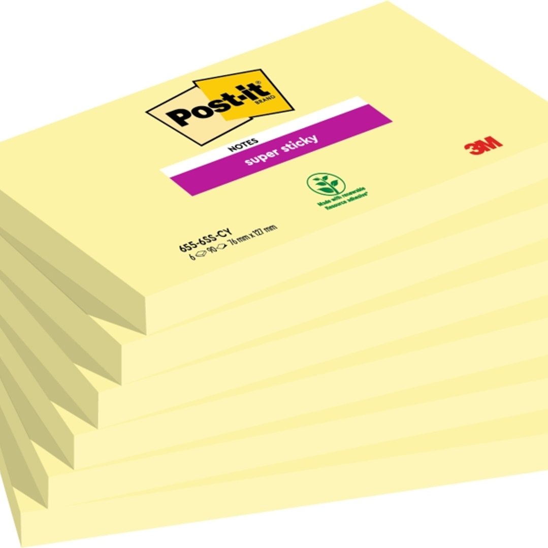 Post-It Super Sticky Pack de 6 Blocs de 90 Notas Adhesivas Reposicionables - Forma Rectangular - Color Amarillo Claro 1