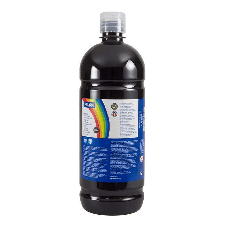 Milan Botella de Tempera 1000ml - Tapon Dosificador - Secado Rapido - Mezclable - Color Negro 1