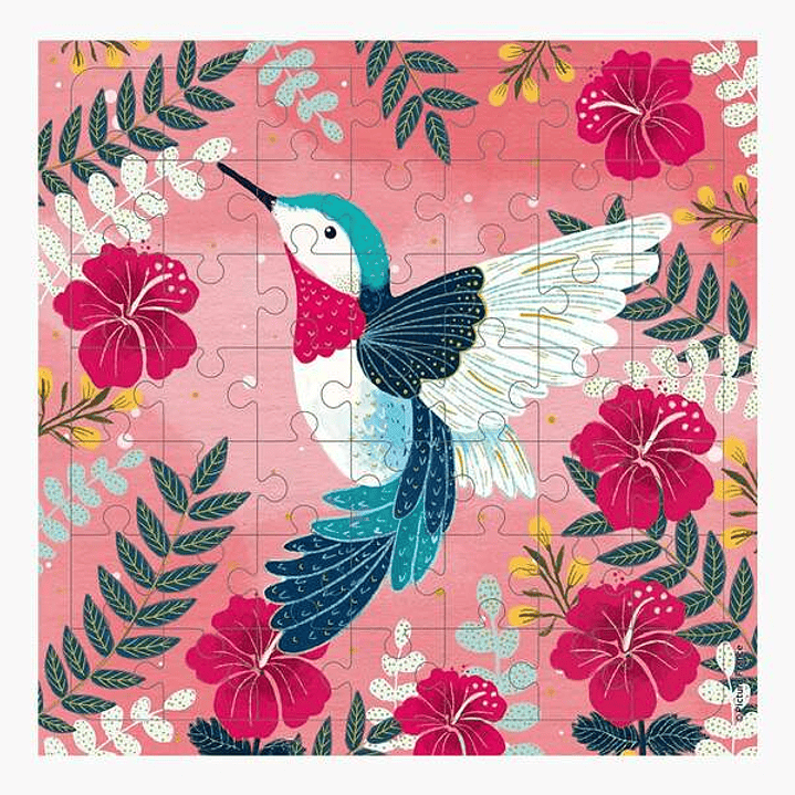Pictura Tarjeta Puzzle Colibri de 49 Piezas + Tarjeta Plegada - Troquelado - 15.5x15.5cm - Incluye Sobre Blanco y Envoltorio de Celofan - Papel con Ce 1
