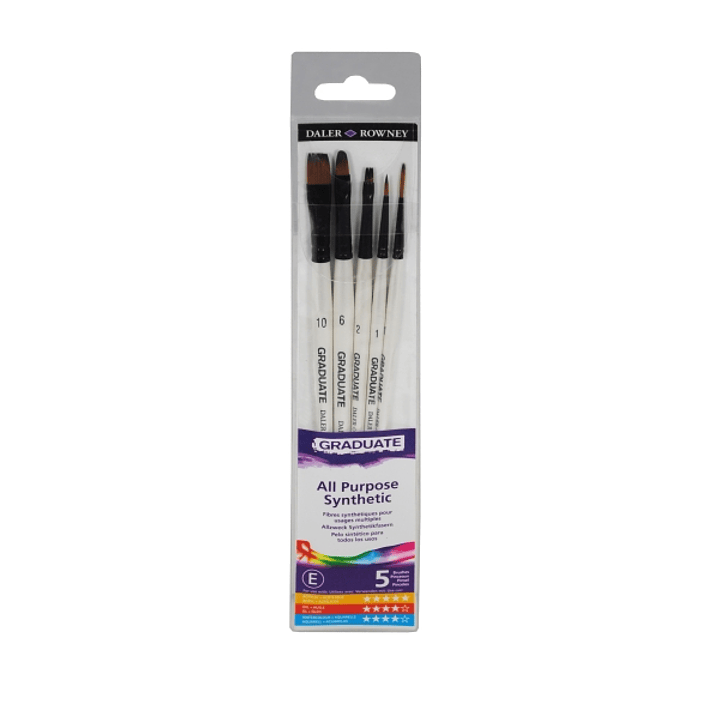 Daler Rowney Graduate Pack de 5 Pinceles Multitecnica - Pelo Sintetico - Mango Corto 1