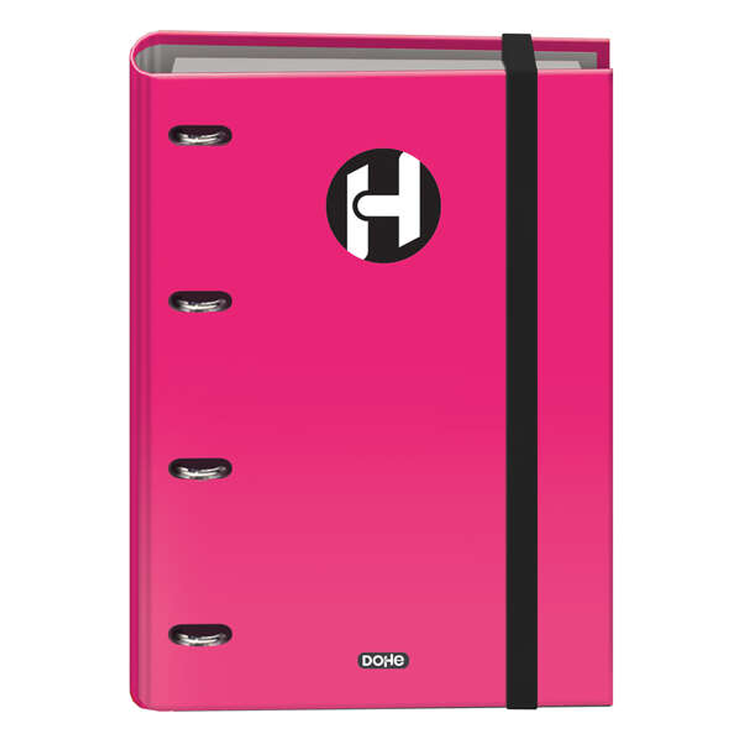 Dohe Serie Icon Carpeta de 4 Anillas Formato A4 con Recambio de 100 Hojas de 90 gr y 4 Taladros - Cierre con Goma Elastica - Anillas de 35mm - Color R 1