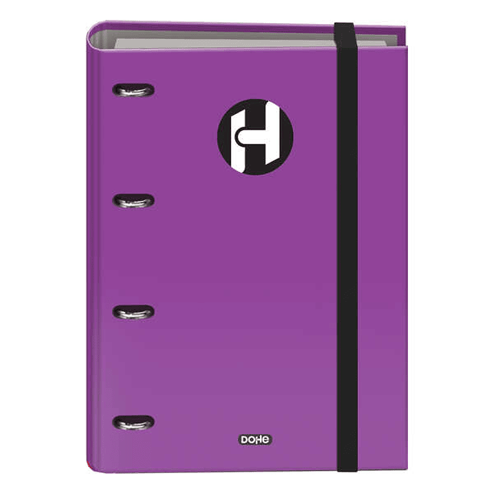 Dohe Serie Icon Carpeta de 4 Anillas Formato A4 con Recambio de 100 Hojas de 90 gr y 4 Taladros - Cierre con Goma Elastica - Anillas de 35mm - Color M 1