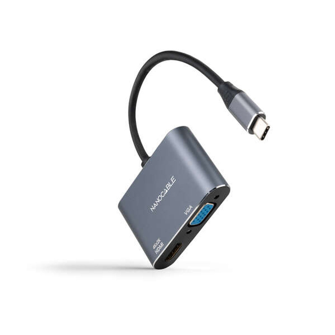 Nanocable Conversor USB-C a HDMI 4Ky VGA - Color Gris 1