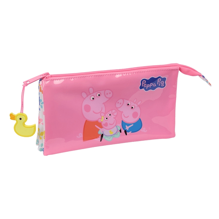 Safta Peppa Pig Baby Pig Portatodo - 3 Compartimentos con Cremalleras - Bolsillo Interior - 0.6L - 220x30x120mm - Color Rosa 1
