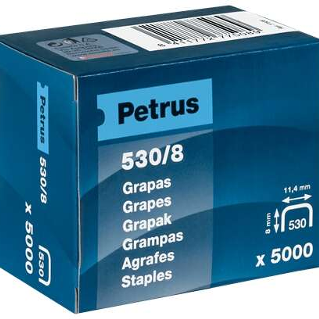 Petrus Caja de 5000 Grapas 530/8 Cobreadas para Clavadora - Patilla de 8mm 1