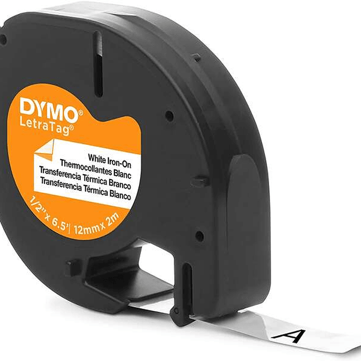 Dymo LetraTag S0718850 Cinta de Etiquetas Textiles de adhesion por plancha Original para Rotuladora - Texto negro sobre fondo blanco - Ancho 12mm x 2  1