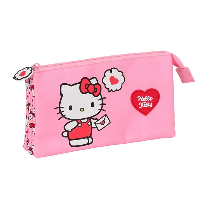 Safta Hello Kitty Portatodo - 3 Compartimentos con Cremalleras - Bolsillo Interior - 0.6L - 220x30x120mm - Color Rosa 1