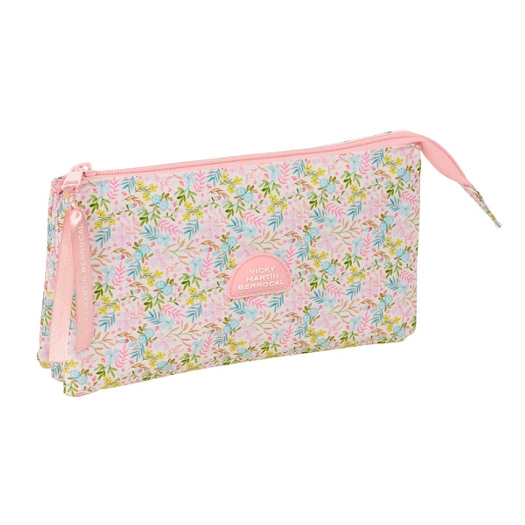 Safta VMB Portatodo - 3 Compartimentos con Cremalleras - Bolsillo Interior - 0.6L - 220x30x120mm - Color Rosa 1