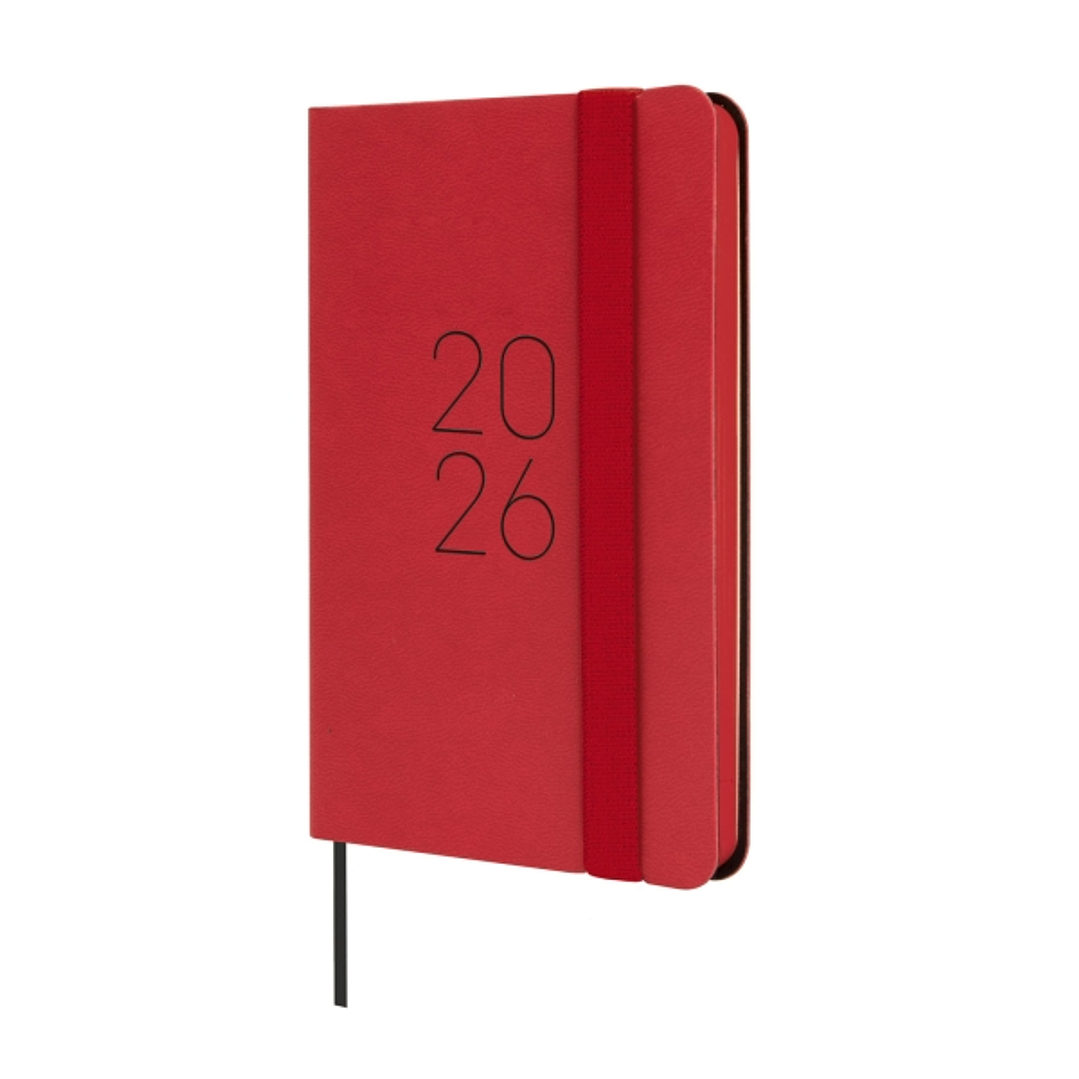 Finocam Flexi Lisa Agenda - Anual 2026 - Tapa Blanda - Formato F2 - 85x13x130mm - Semana Vista Horizontal - Color Rojo 1