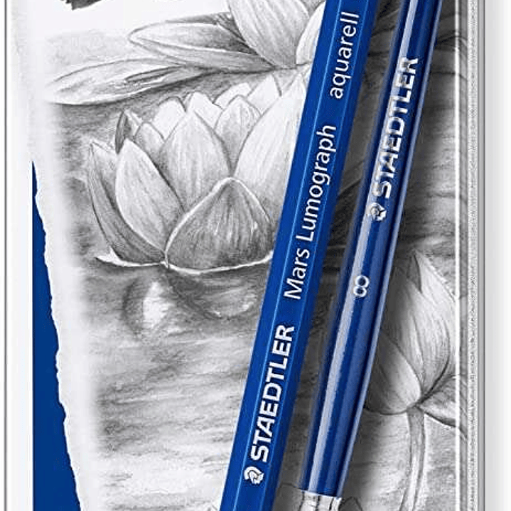 Staedtler Mars Lumograph Aquarell 100A Pack de 5 Lapices de Grafito + Pincel - Resistencia a la Rotura - Graduaciones Surtidas 1