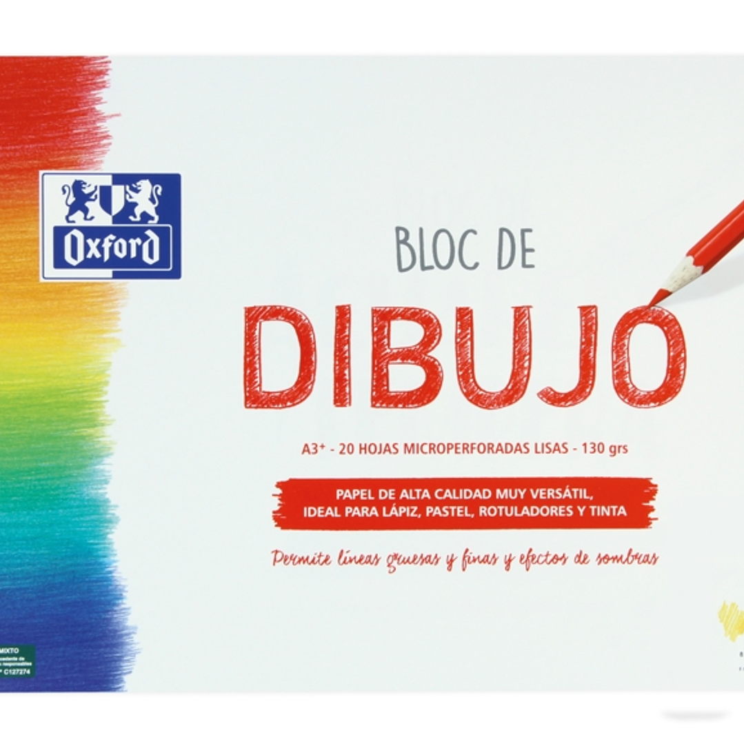 Oxford Dibujo Escolar Bloc Espiral A3+ - Tapa Blanda/Contratapa Rigida - 20 Hojas 130gr Liso 1