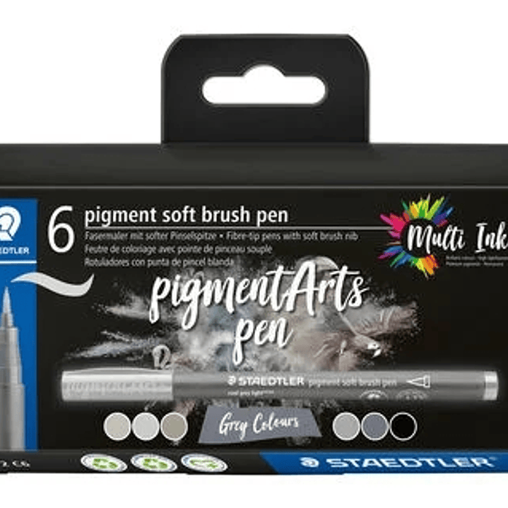 Staedtler 372 Pack de 6 Rotuladores Punta de Pincel Suave - Colores Vivos y Brillantes - No Amarillea con el Paso del Tiempo - Nueva Tinta Multi Ink - 1