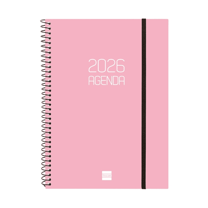Finocam Opaque Agenda de Espiral - Anual 2026 - Tapa Ligera - Cierre con Goma Elastica - Formato E10 - 162x14x212mm - Semana Vista Horizontal - Color  1
