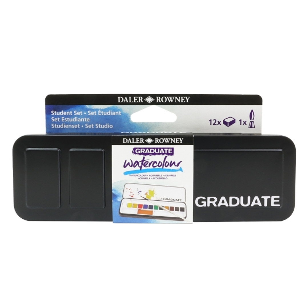 Daler Rowney Graduate Pack de 12 Acuarelas - Medio Godets - Incluye 1 Pincel - Colores Surtidos 1