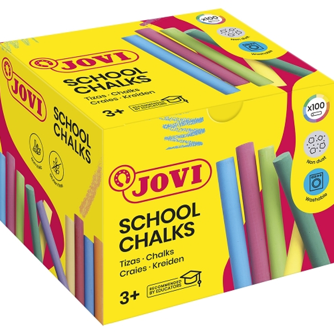 Jovi Classcolor Caja de 100 Tizas Antipolvo - Especiales para Dibujar en El Suelo - Ideales para Juegos y Murales en Asfalto - Facil Eliminacion con A 1