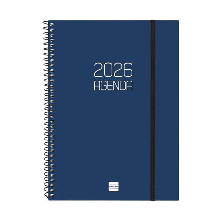 Finocam Opaque Agenda de Espiral - Anual 2026 - Tapa Ligera - Cierre con Goma Elastica - Formato E10 - 162x14x212mm - Semana Vista en Vertical - Color 1