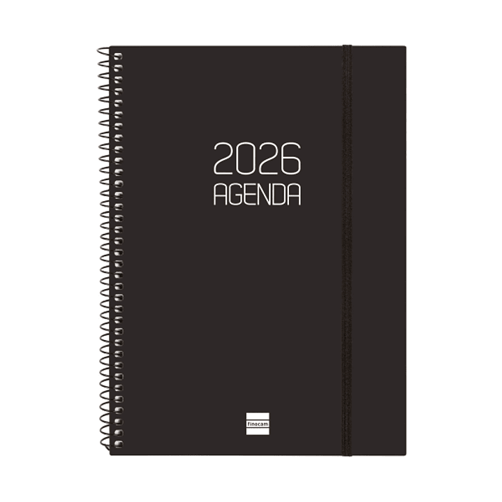 Finocam Opaque Agenda de Espiral en Catalan - Anual 2026 - Tapa Ligera - Cierre con Goma Elastica - Formato E10 - 217x14x297mm - Semana Vista en Verti 1