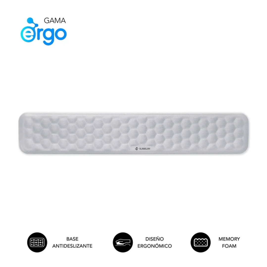 Subblim Ergo Airpadding Reposamuñecas para Teclado - Espuma Viscoelastica 65D - Tejido AirMesh Transpirable - Base Antideslizante - Color Plata 1
