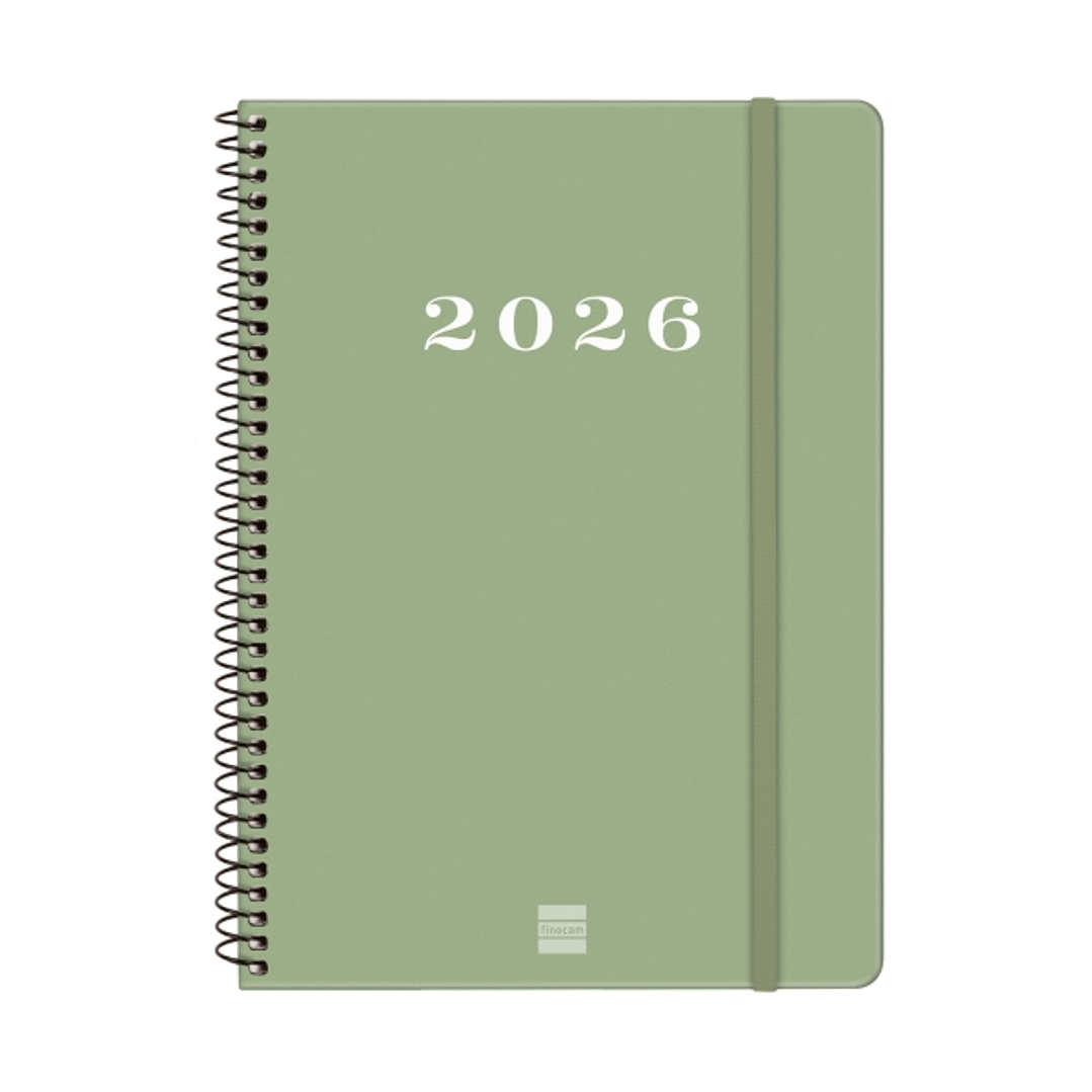 Finocam My Agenda de Espiral - Anual 2026 - Tapa Dura Antirayaduras - Formato E10 - 171x9x212mm - Semana Vista Horizontal - Color Verde 1