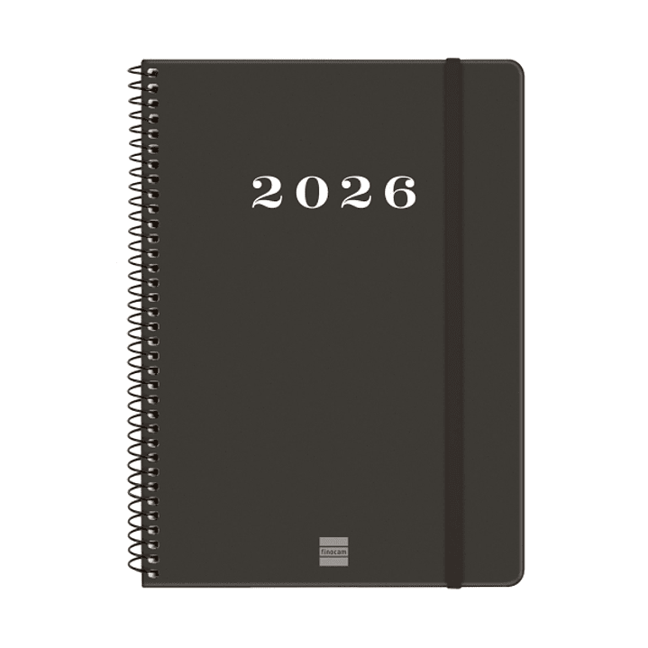 Finocam My Agenda de Espiral - Anual 2026 - Tapa Dura Antirayaduras - Formato E10 - 171x9x212mm - Semana Vista Horizontal - Color Negro 1