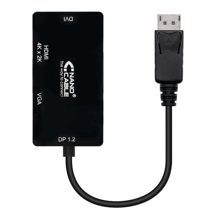 Nanocable Conversor Displayport a VGA / DVI / HDMI - 3 en 1 - DP 1.2/M-VGA/H-DVI/H-HDMI/H 4K - 15 cm - Color Negro 1