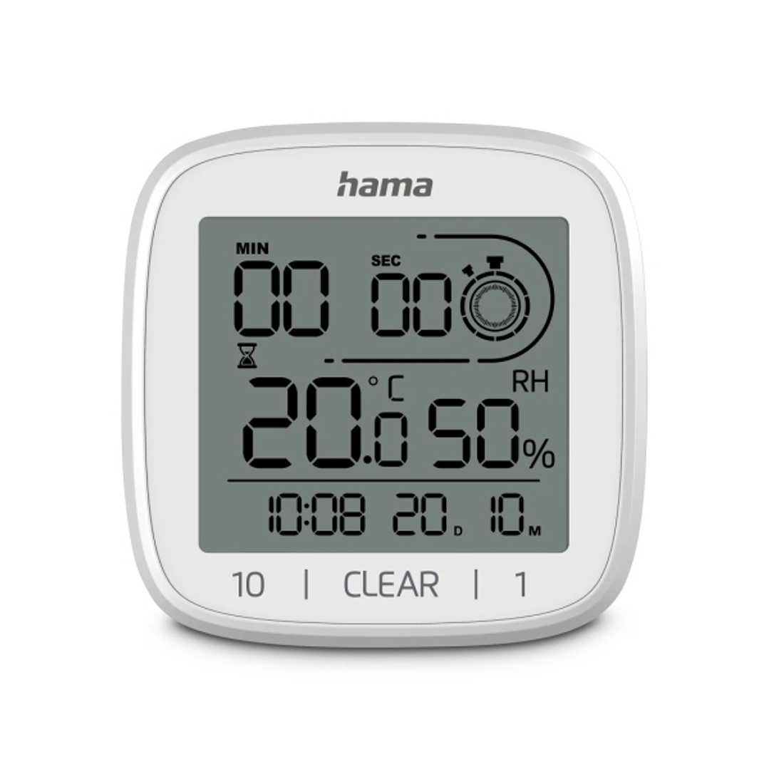 Hama Chipre Reloj Digital con Ventosa - Termometro - Higrometro - IPX4 - Funcion Cuenta Atras - Fecha - 11x11x4.5cm - Color Blanco 1