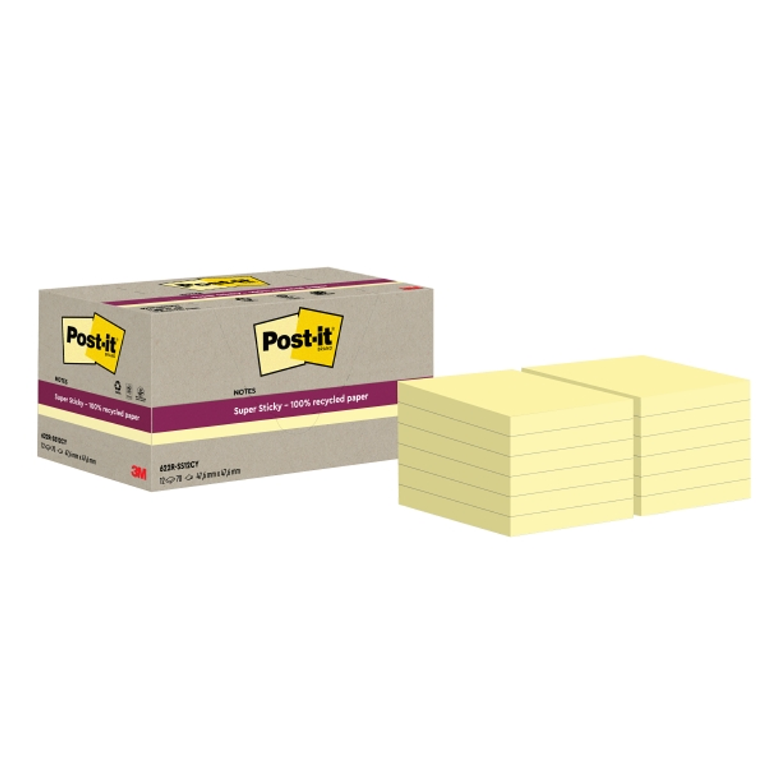Post-It Super Sticky Pack de 12 Blocs de 70 Notas Adhesivas Recicladas - Forma Cuadrada - 47.6x47.6mm - Color Amarillo Claro 1
