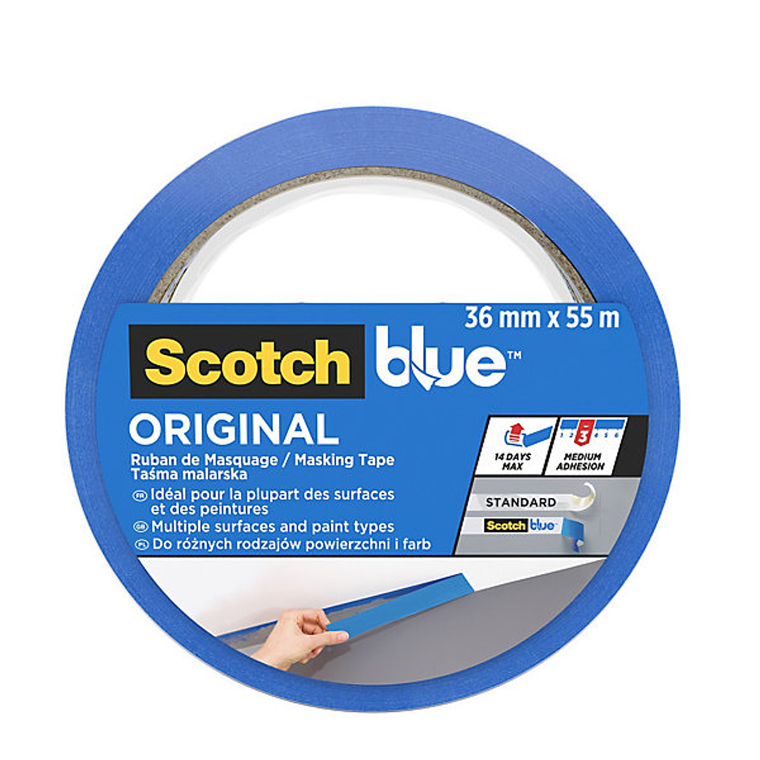Scotchblue Expositor Dispensador de 32 Rollos de Cinta de Enmascarar - 36mm x 55m - Multisuperficie - Color Azul 1
