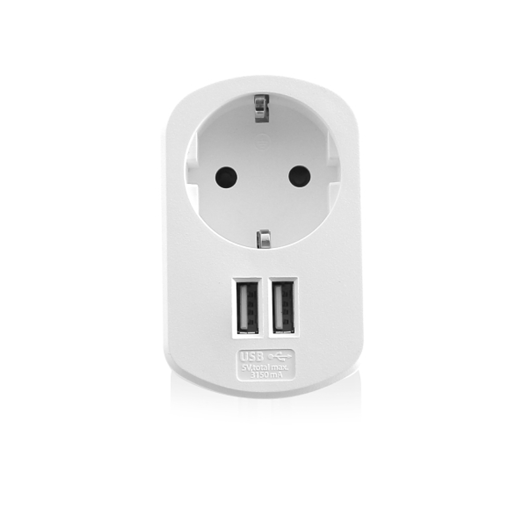Ewent Cargador de Pared 2xUSB-A + Toma de Corriente - 17W - Color Blanco 1