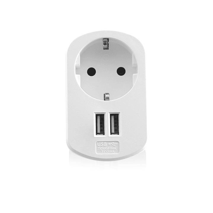 Ewent Cargador de Pared 2xUSB-A + Toma de Corriente - 17W - Color Blanco 1