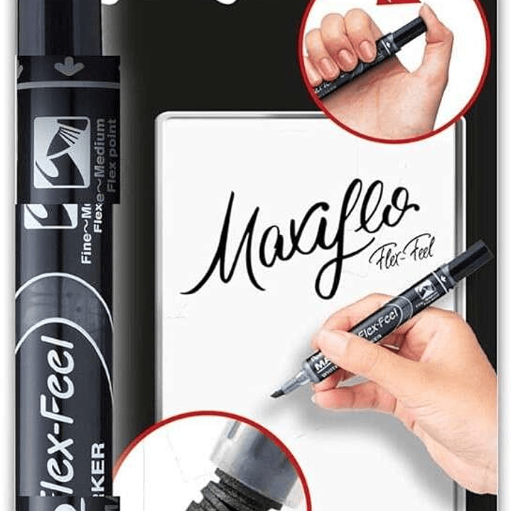 Pentel Maxiflo Flex-Feel Pack de 4 Rotuladores para Pizarra Blanca - Punta Flexible 4.6mm - Dosificacion de Tinta mediante Embolo - Colores Negro, Azu 1
