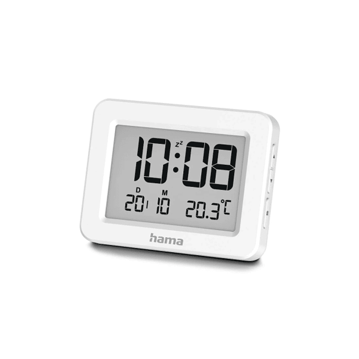 Hama Kos Radio Reloj Despertador - Pantalla Digital - Termometro - Funcion de Repeticion de Alarma - Zona Horaria Ajustable - 7x1.3x5.5cm - Color Blan 1