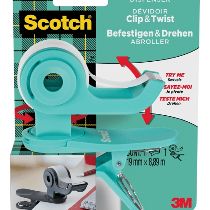 Scotch Dispensador de Cinta Adhesiva - para Cintas de hasta 19mm x 8.89m - Incluye Cinta Adhesiva - Color Turquesa 1