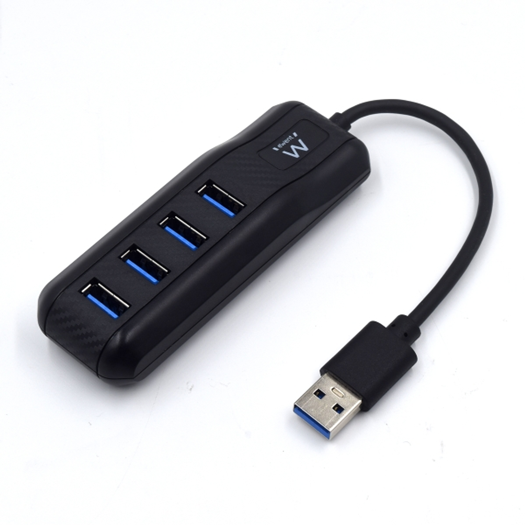 Ewent EW1138 Hub 4 Puertos USB 3.2 - Longitud Cable 15 cm - Velocidad Transferencia max 5Gps - Color Negro 1