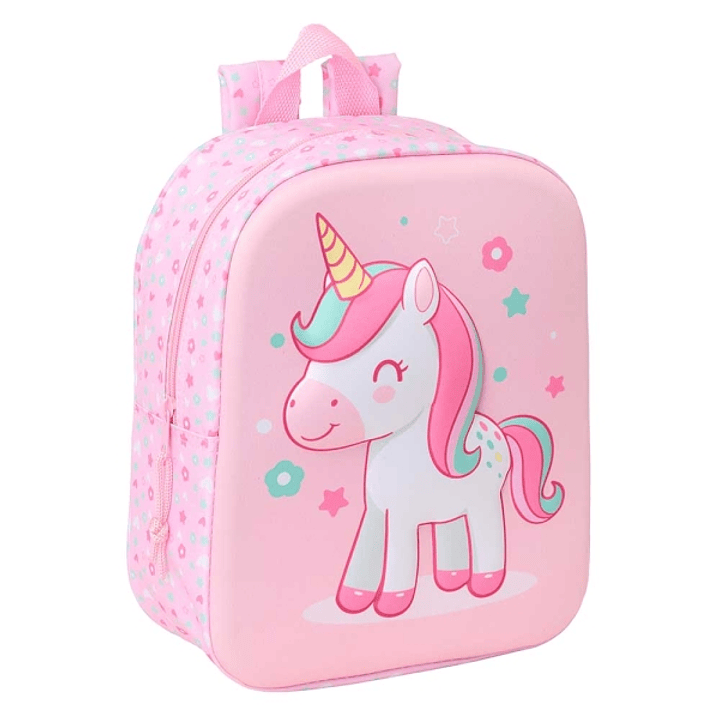 Safta Unicorn Mochila Guarderia 3D de 6L - Asa de Mano Superior - Asas Regulables y Acolchadas - Cierre de Cremallera - 22x27x10cm - Color Rosa Pastel 1