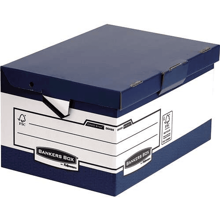 Fellowes Bankers Box Ergo-Stor Maxi Contenedor de Archivos con Asas Ergonomicas - Tapa Fija - Montaje Automatico Fastfold - Carton Reciclado Certifica 1