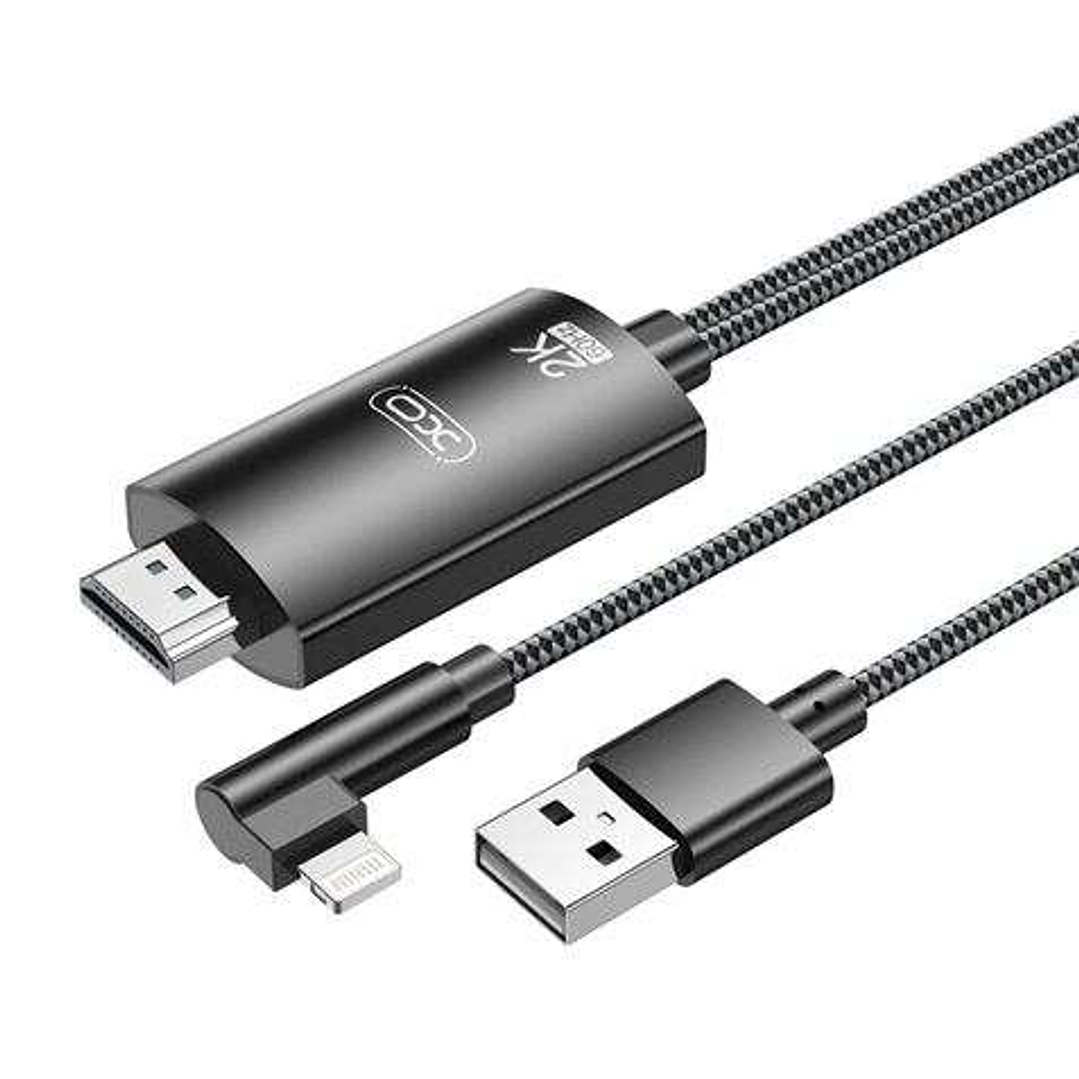 XO Adaptador de Cable Lightning A Hdmi - Longitud de 1.8m - Soporte de Resolucion 2K(60Hz)/1080P - Intercambio de Datos y Audio - Fuente de Alimentaci 1