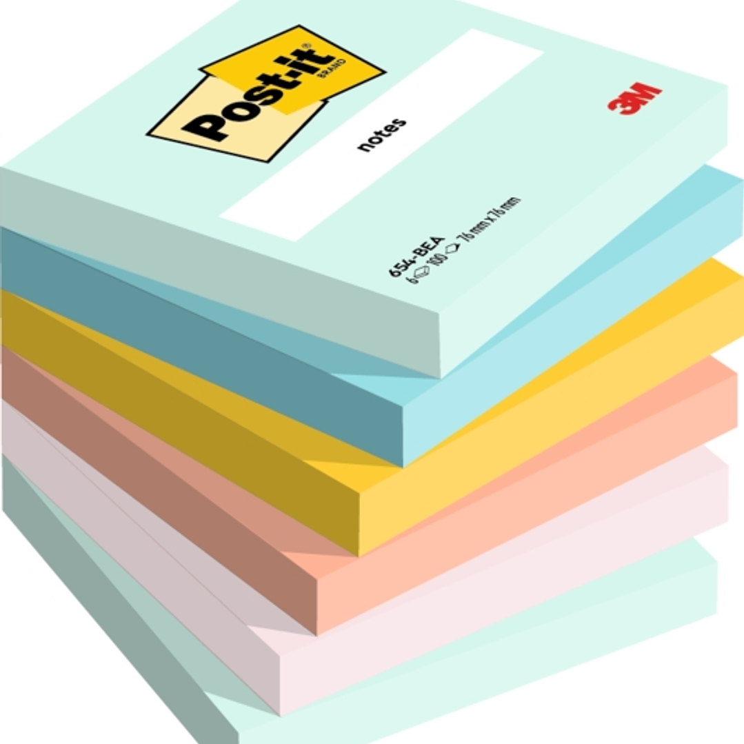 Post-It Pack de 6 Blocs de 100 Notas Adhesivas Reposicionables - Forma Cuadrada - 76x76mm - Colores Surtidos 1