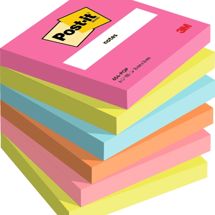 Post-It Pack de 6 Blocs de 100 Notas Adhesivas Reposicionables - Forma Cuadrada - 76x76mm - Colores Surtidos 1