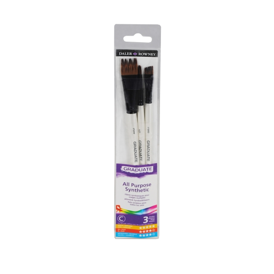 Daler Rowney Graduate Pack de 3 Pinceles Multitecnica - Pelo Sintetico - Mango Corto 1