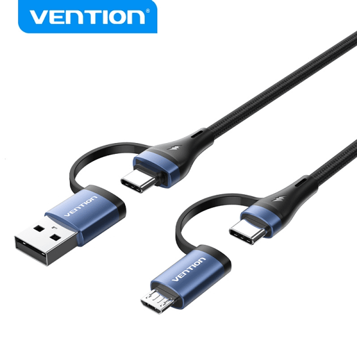 Vention Cable 4 en 1 USB-C - Carga Rapida 100W - Transferencia 480 Mbps - Chip E-Marker - Construccion Trenzada Duradera - Color Negro 1
