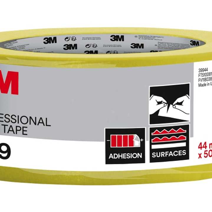 3M Cinta Adhesiva Americana - para Superficies Rugosas - 44mm x 50m - Alta Visibilidad - Color Amarillo 1