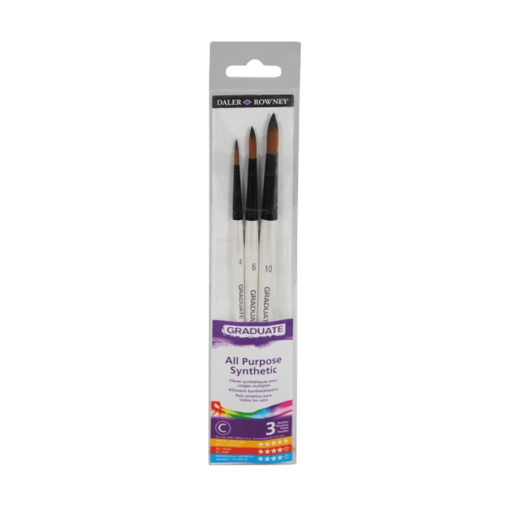 Daler Rowney Graduate Pack de 3 Pinceles Multitecnica - Pelo Sintetico - Mango Corto 1